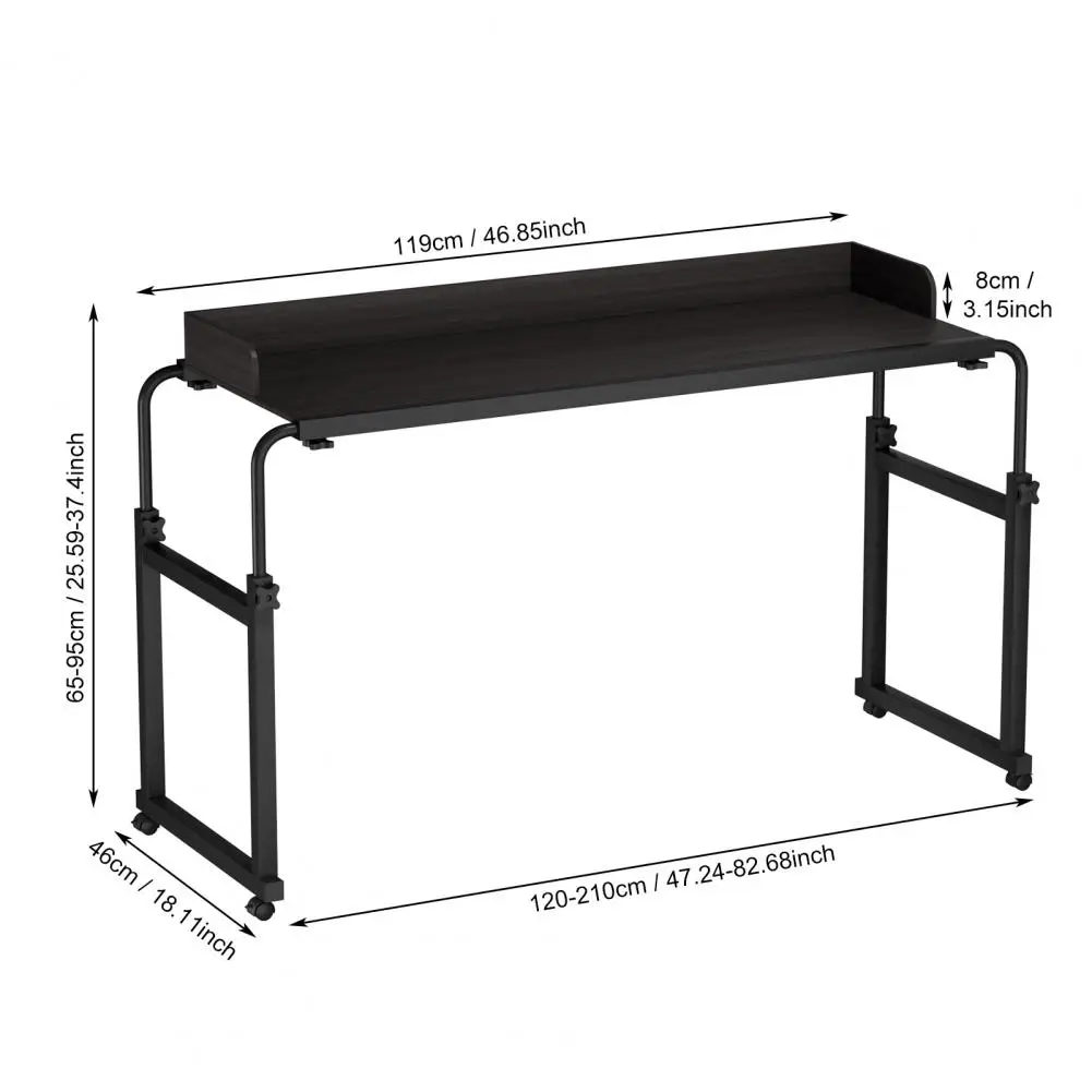 Overbed Table, 120x40CM Height Adjustable Bed Desk With Wheels, Carbon Steel Rolling Over-the-Bed Laptop Desk With Raised Baffle - الصورة 3