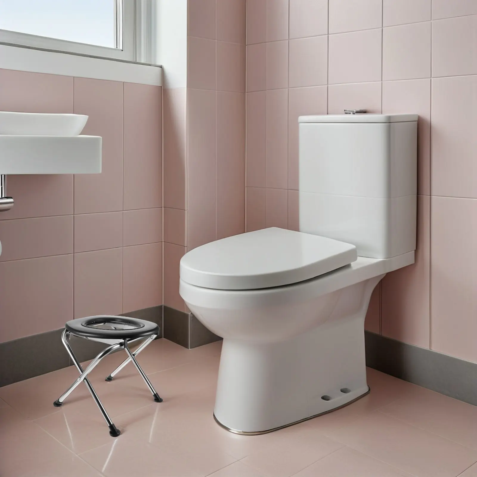 Folding Squatting Toilet Stool Portable Toilet Seat for Adults Seniors Pregnant Padded Seat Stable Bathroom Stool - Image 2