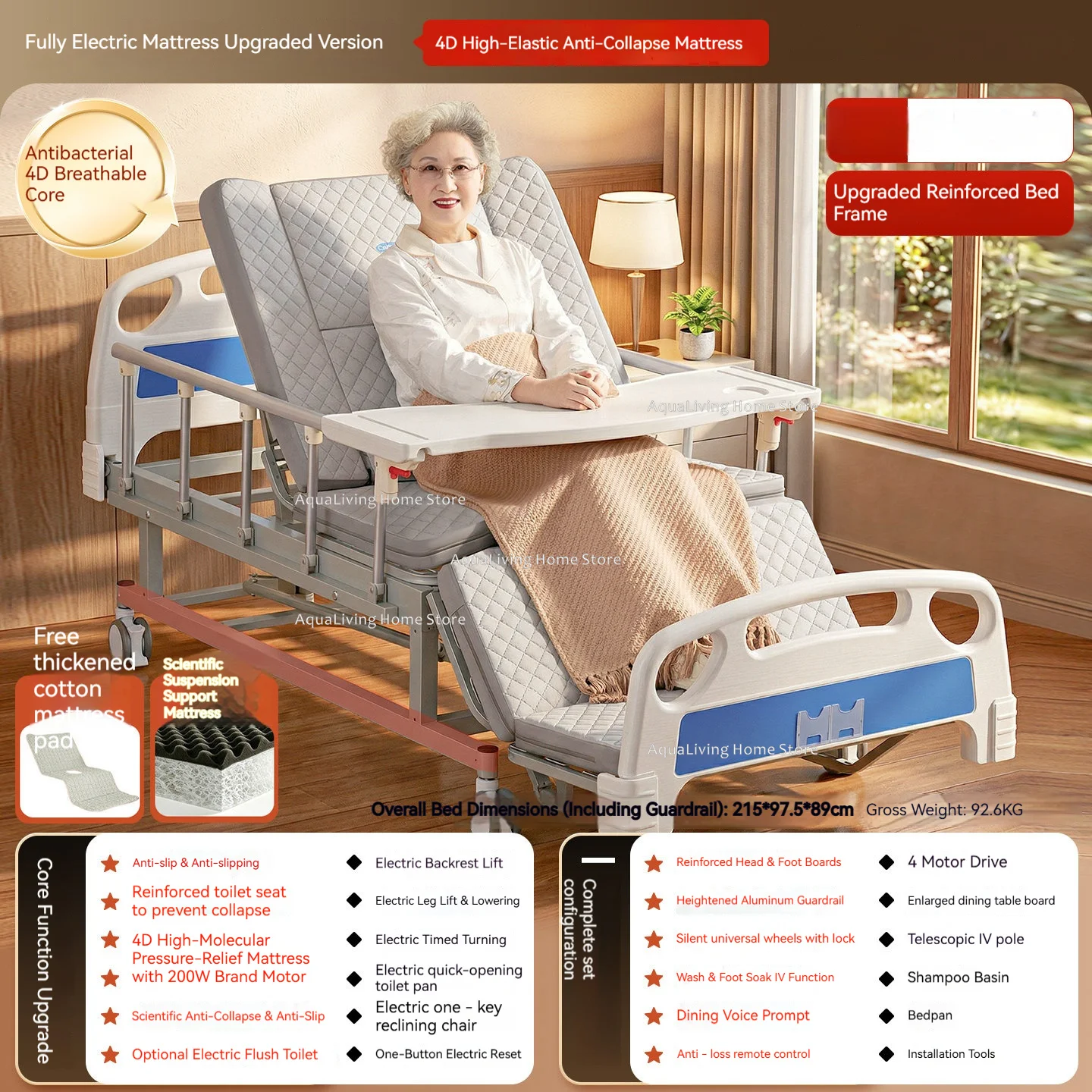 Smart Full Electric Home Hospital Bed Multi-Functional Automatic Turning & Built-in Toilet Medical Nursing Bed Furniture JT40 - Image 8