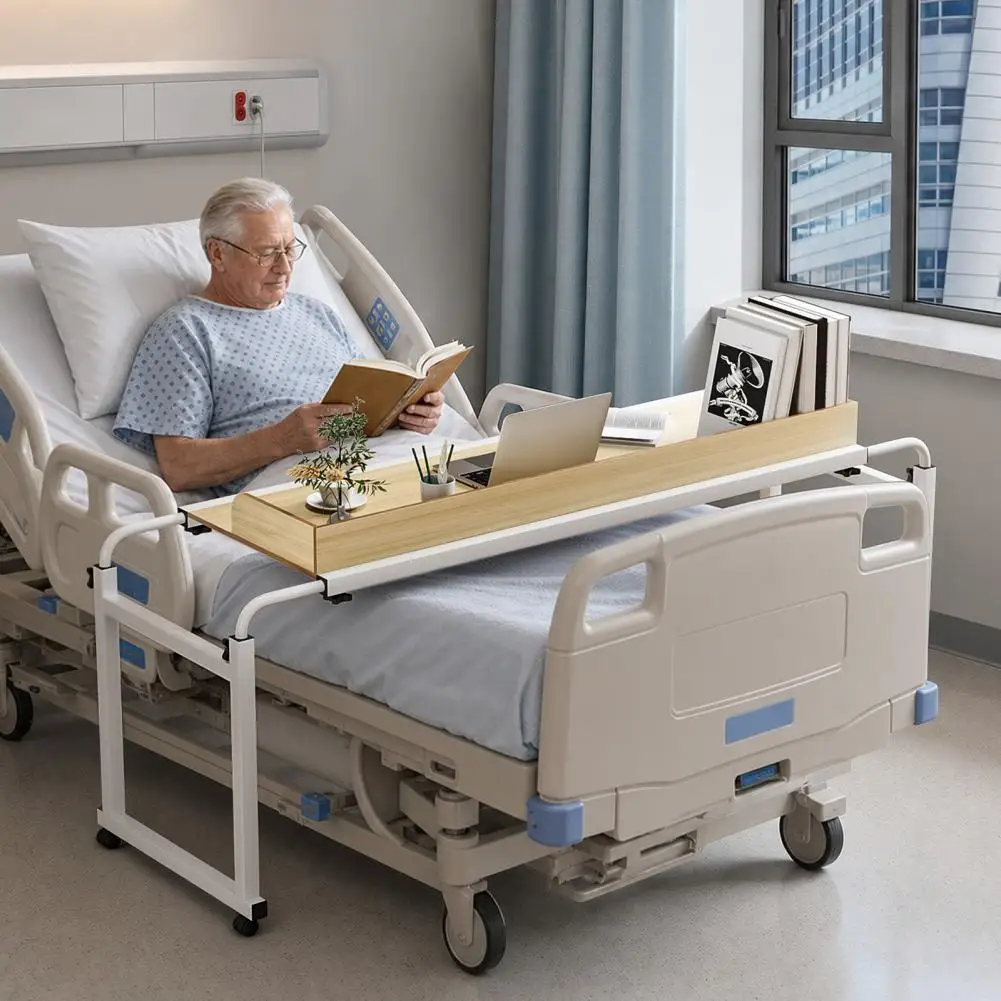 Overbed Table, 120x40CM Height Adjustable Bed Desk With Wheels, Carbon Steel Rolling Over-the-Bed Laptop Desk With Raised Baffle - الصورة 5
