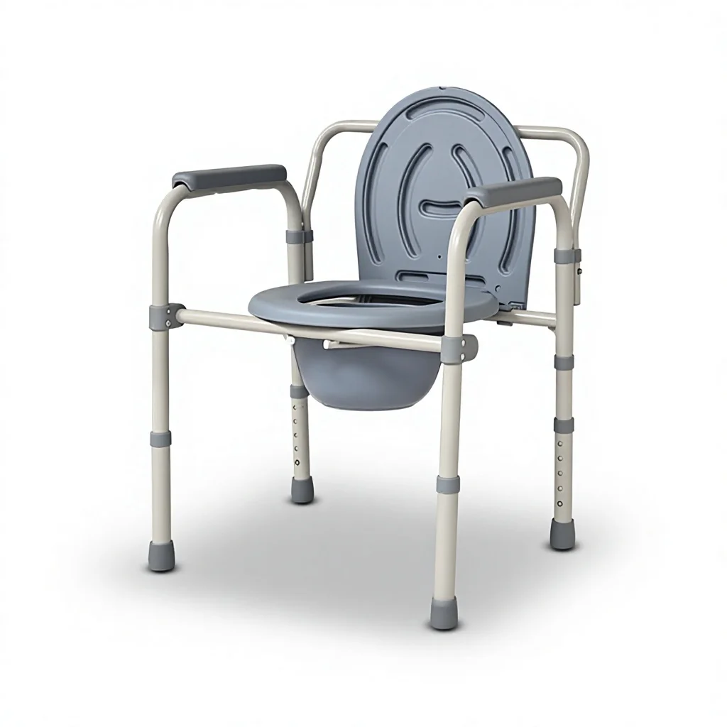 Folding Mobile Toilet Stool for Elderly, Portable Bathroom Seat, Lifetime Warranty, Lightweight Adjustable Height