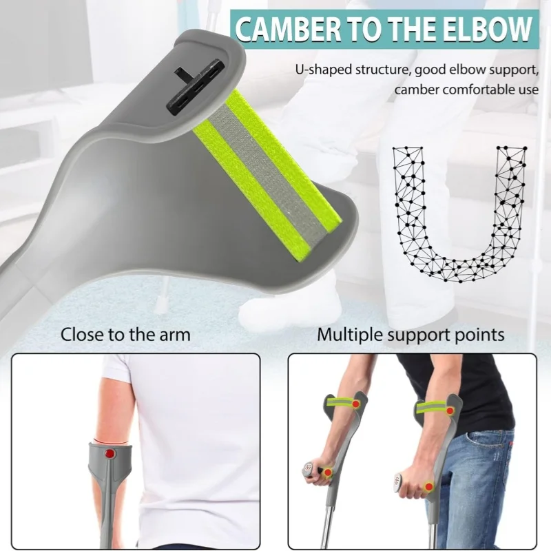 Lightweight Adjustable Forearm Crutches for Adults Foldable Elbow Crutch with Aluminum Cane With Cuff Suitable For Walking - Image 2