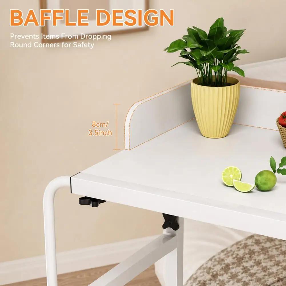 Overbed Table, 120x40CM Height Adjustable Bed Desk With Wheels, Carbon Steel Rolling Over-the-Bed Laptop Desk With Raised Baffle - الصورة 6
