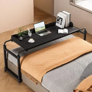 Overbed Table, 120x40CM Height Adjustable Bed Desk With Wheels, Carbon Steel Rolling Over-the-Bed Laptop Desk With Raised Baffle