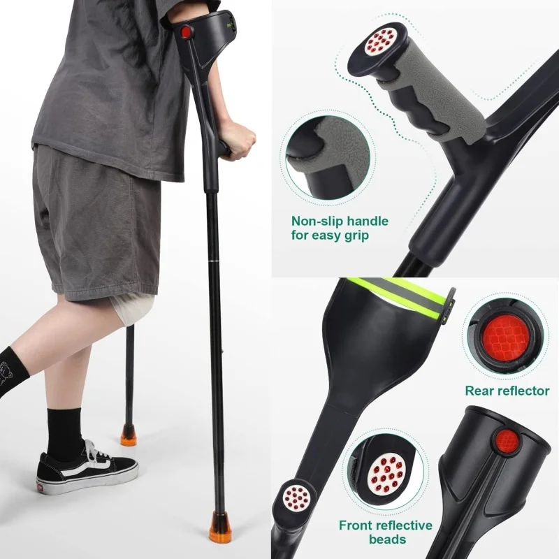Lightweight Adjustable Forearm Crutches for Adults Foldable Elbow Crutch with Aluminum Cane With Cuff Suitable For Walking - Image 4