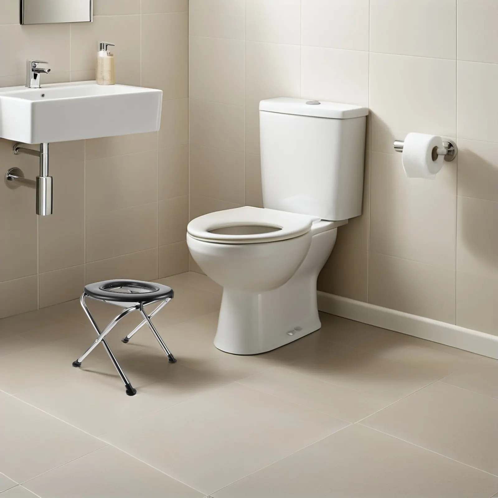 Folding Squatting Toilet Stool Portable Toilet Seat for Adults Seniors Pregnant Padded Seat Stable Bathroom Stool - Image 4
