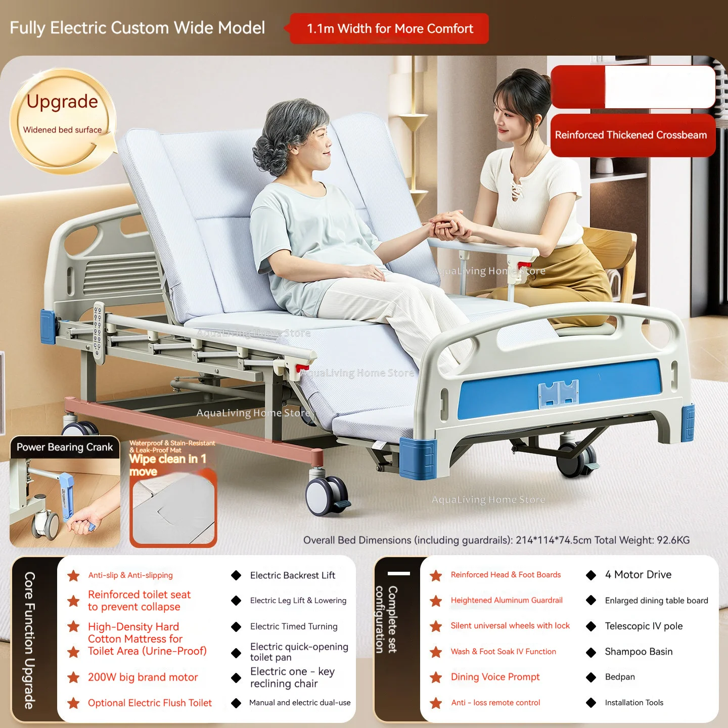 Smart Full Electric Home Hospital Bed Multi-Functional Automatic Turning & Built-in Toilet Medical Nursing Bed Furniture JT40 - Image 12