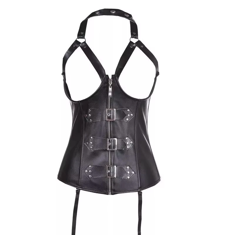 Halter Buckle Leather Corset - Image 7