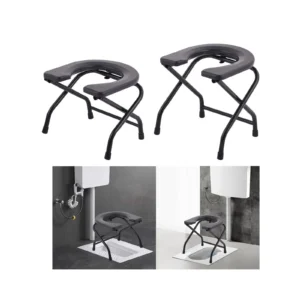 Folding Toilet Seat for Seniors - Squat Design with Stainless Steel Frame for Bathroom Use