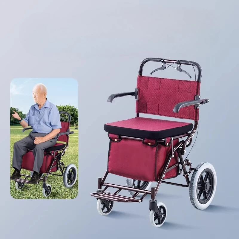 Foldable Shopping Trolley with Seat for Elderly, 4-Wheel Walker and Mobility Scooter, Portable Cart for Grocery