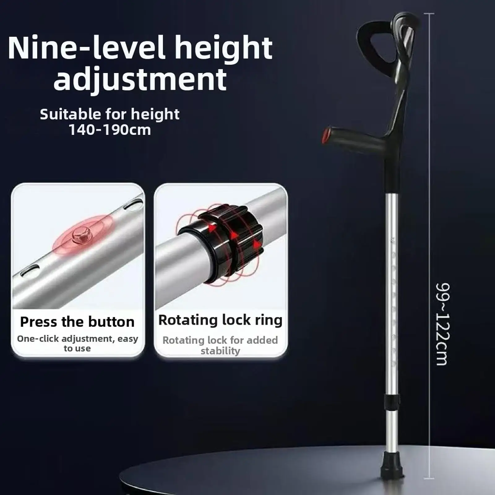 1 Pair Forearm Crutches Ergonomic Convenient Stable Elder Walking Cane Adjustable Height Arm Support for All Terrain Adults - الصورة 6