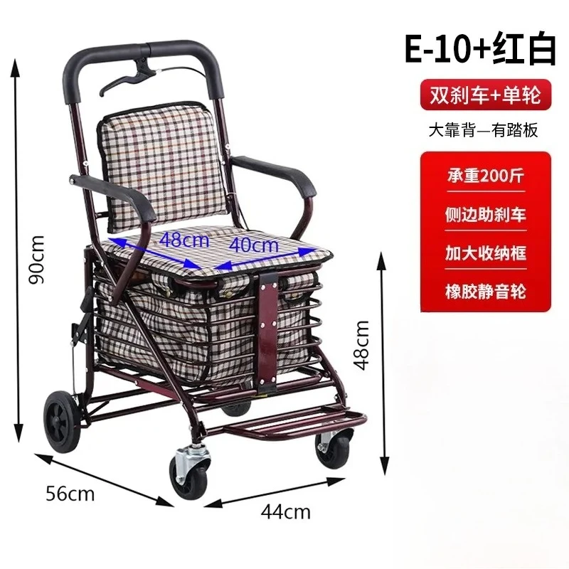 Foldable Shopping Trolley with Seat for Elderly, 4-Wheel Walker and Mobility Scooter, Portable Cart for Grocery - الصورة 7