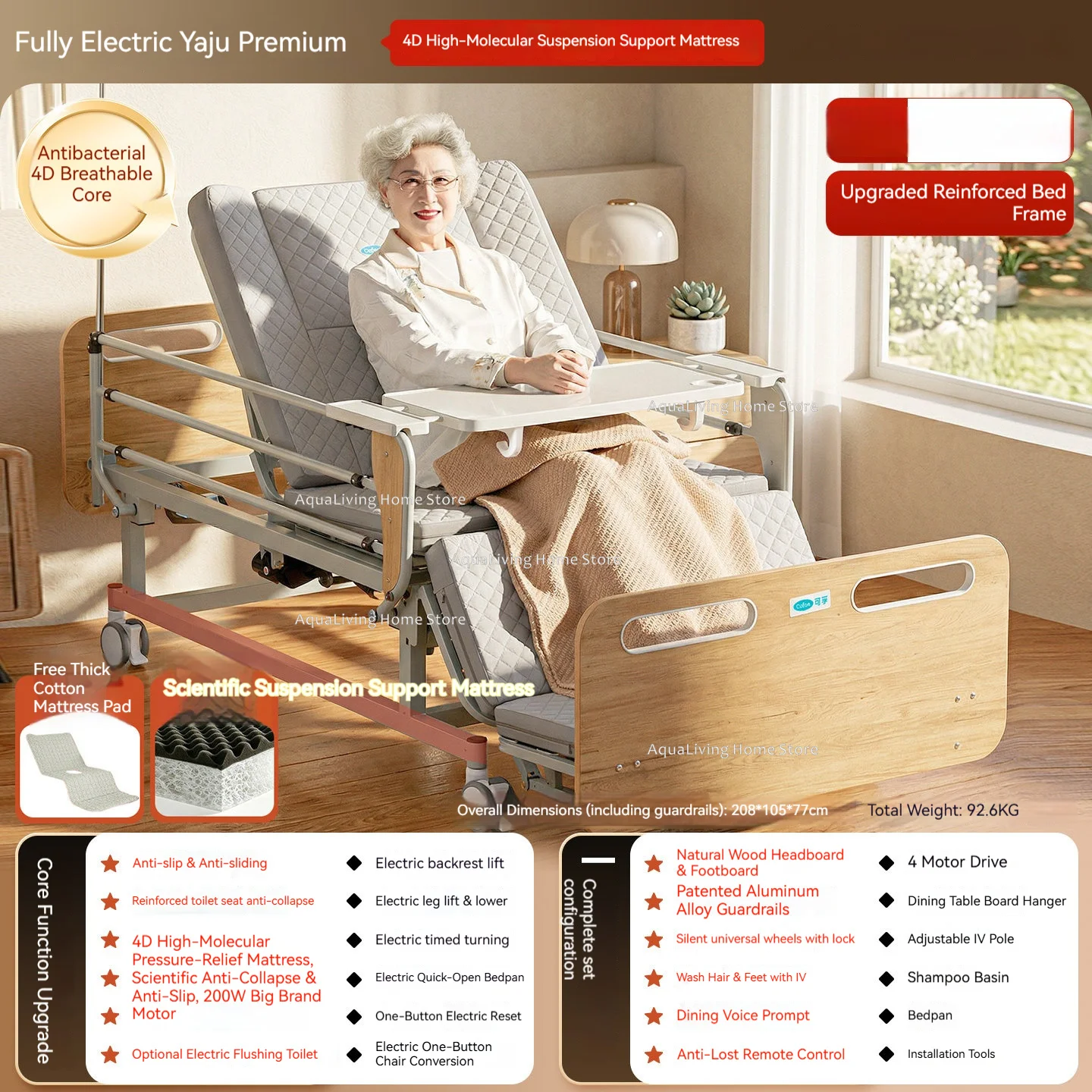 Smart Full Electric Home Hospital Bed Multi-Functional Automatic Turning & Built-in Toilet Medical Nursing Bed Furniture JT40 - Image 13