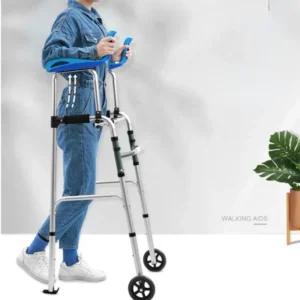 Walking Cane Cart Foldable Shopping Trolley with Seat Mobility Aid Portable Support Cart for Elderly Outdoor Use