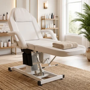 Electric Folding Salon Bed, 440LBS Heavy-Duty Massage Table, Remote Height Adjustable PU Leather Facial Bed for Tattoo, Waxing, Spa & Medical, White